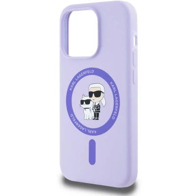 Afbeelding van Karl Lagerfeld KLHMP14LSCMKCRHU iPhone 14 Pro 6.1&quot; paars/paars hardcase siliconen Karl&amp;Choupette Heads Ring MagSafe