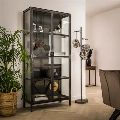 Afbeelding van Hoyz Vitrinekast Rift Metaal 2 deuren Grijs 90cm Breed
