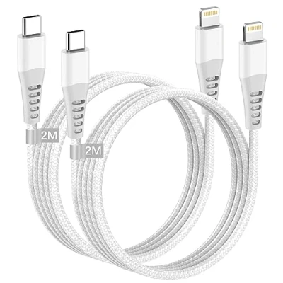 Afbeelding van iPhone USB C kabel 2 m stuks [Apple MFi gecertificeerd], Lightning nylon oplaadkabel voor 14 Pro Max 13 12 Mini 11 XS 8