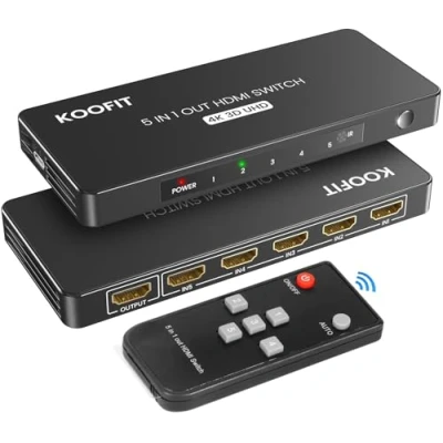 Afbeelding van Switch HDMI 4K, Multi 5 ingangen 1 uitgang, schakelaar met afstandsbediening, stekkerdoos poorten Selector Box ondersteunt 4K 3D UHD, voor tv, PS5,