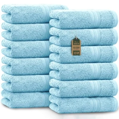 Afbeelding van NatureMark Set van 12 gastendoekjes, 100% katoen, lichtblauw, 30 x 50 cm