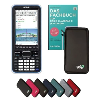 Afbeelding van Calcuso standaard pakket: Casio Classpad II (FX CP400) + WYNGS beschermhoes zwart speciaal boek uitgebreide garantie van