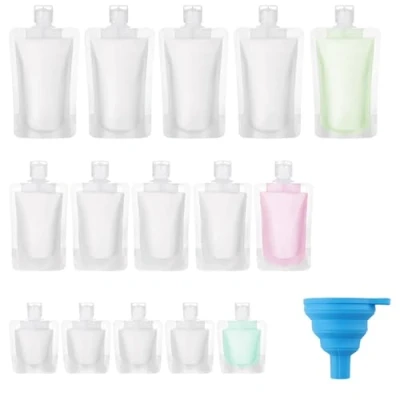 Image de Zosenyer Kit Voyage Avion, 15 Pièces Contenant de 30ml/50ml/100ml, Étanches Bouteille Vide avec Entonnoirs, Petit Flacon Transparent pour Cosmétiques, Gel Douche, Lotion, Shampoing etc