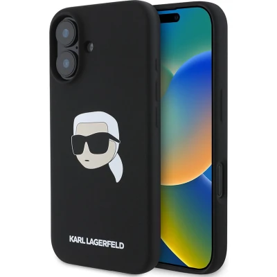 Afbeelding van Karl Lagerfeld Backcase hoesje geschikt voor iPhone 16 Effen Zwart Silicone