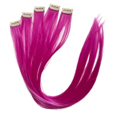 Afbeelding van CAISHA Haarverlenging met clip, 55 cm, kleurrijk, lang, haarstukje, roze, BST142