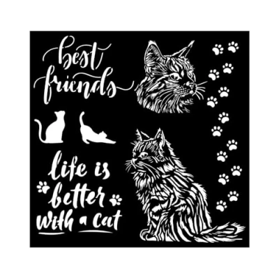 Afbeelding van Stamperia Orchids and Cats Thick Stencil 18x18cm Best Friends (KSTDQ100)