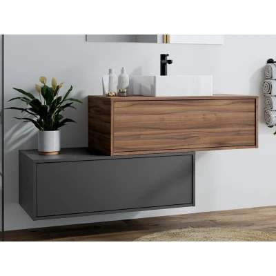 Afbeelding van Asymmetrisch donker naturel hangend badkamermeubel met enkele wastafel 94 cm TEANA II L x H 32 D 47
