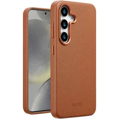 Afbeelding van Accezz Hoesje geschikt voor Samsung Galaxy S25 MagSafe Leather Backcover Sienna Brown