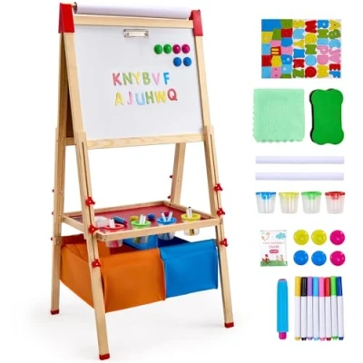 Image de VEVOR Chevalet d&#039;Art Enfants Tableau Magnétique Blanc Noir Double Face en Bois