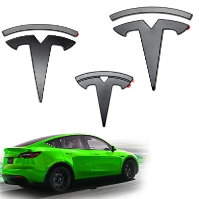 Afbeelding van Shop4EV Tesla Model Y emblemen, set van 3, matzwart, accessoires voor voor/achter/stuur (Tesla Y)