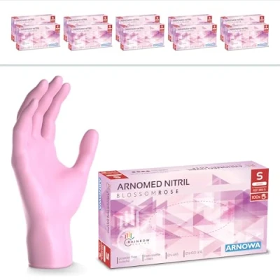 Afbeelding van ARNOMED Roze wegwerphandschoenen, nitril handschoenen, maat S, wegwerphandschoen 2000 stuks (20 dozen), poedervrij en latexvrij, wegwerphandschoenen in XS, M &amp; L