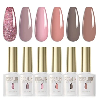 Afbeelding van ROSALIND Set nagellak, semi permanent, 6 kleuren, UV, LED, soak off, gel, French manicure, ml