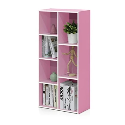 Afbeelding van Furinno Open boekenkast met 7 vakken, hout, wit/roze, 49,5 x 23,9 105,9 cm