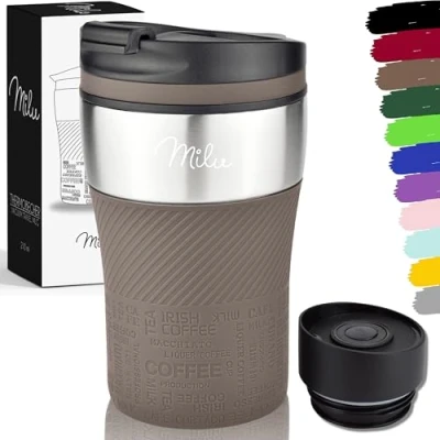 Afbeelding van Milu thermobeker 210 ml 100% lekvrij isoleerbeker, koffiebeker to go, drinkbeker van roestvrij staal autobeker dubbelwandige isolatie reismok Travel mug Bruin