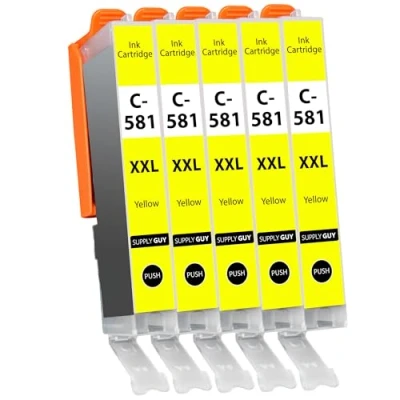 Afbeelding van 5 x XXL inktpatronen (geel) met chip compatibel Canon CLI 581 voor Pixma TR7500 TR7550 TR8500 TR8550 TS6100 TS6150 TS6151 TS6300 TS6350 TS8100 TS8150 TS8151 TS8152 TS8350 TS9150 TS9155