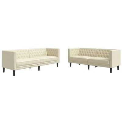 Image de vidaXL Ensemble de canapé Chesterfield 2 pcs crème similicuir