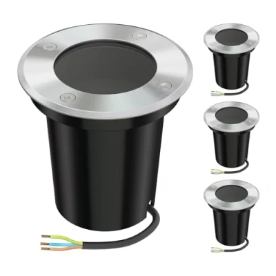 Afbeelding van ledscom.de BOLI 4 stuks vloerinbouwlampen voor buiten, IP67, roestvrij staal, rond, 108 mm Ø, 1 x GU10 max. 15 W