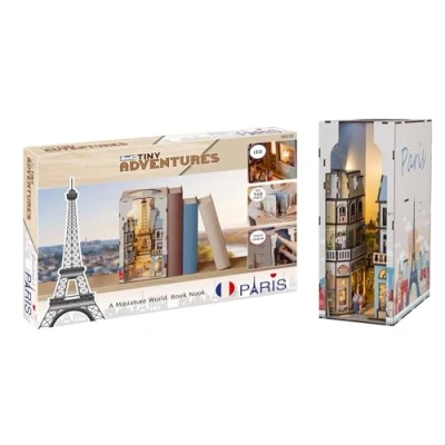 Afbeelding van Revell 00539 Tiny Adventures Franse Stad &quot;Parijs&quot; Boekhoekje met LED Verlichting 18x11x23cm Houten Modelbouwpakket