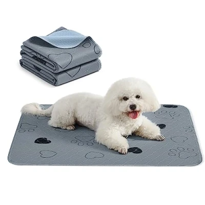 Afbeelding van Feandrea PTD034G01 Set van 2 absorberende matten, herbruikbaar, waterdicht, antislip, voor honden, katten en konijnen, 91 x 86 cm, grijs, maat M