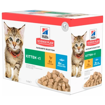 Afbeelding van 12x85g Kitten Vis selectie Hill&#039;s Science Plan Kattenvoer