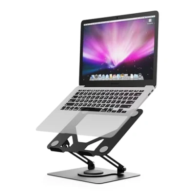Afbeelding van GRIFEMA GB1050 Geventileerde opvouwbare draagbare tafelstandaard met draaibare basis, in hoogte verstelbaar, compatibel de meeste laptops van 11 tot 17 inch, zwart