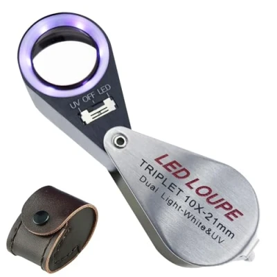 Afbeelding van Sieradenvergrootglas met drievoudige vergrotingslens opvouwbaar UV licht voor edelstenen, sieraden, munten, postzegels enz. (10x + en wit ledlicht)