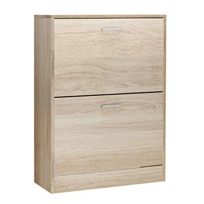 Afbeelding van VASAGLE schoenenkast schoenkipkist met 2 houten klehouten spaanplaat, 60 x 24 83,5 cm, eiken look LBC602H