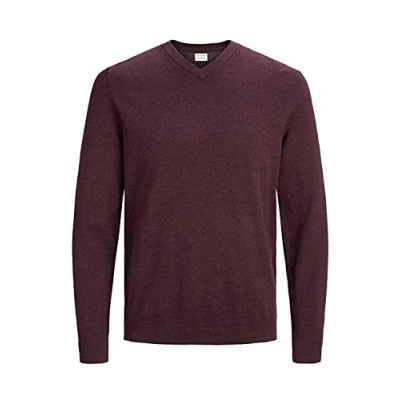 Afbeelding van JACK &amp; JONES Jjebasic Knit V Neck Noos Pullover, Rood (Port Royale Detail: twisted with Black), 3XL