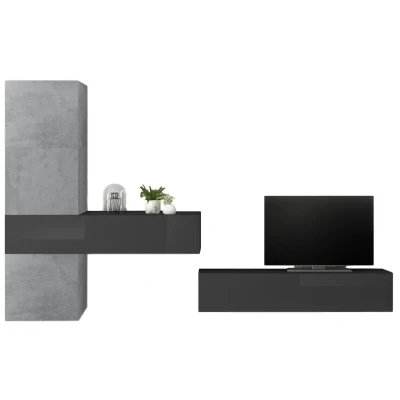 Afbeelding van TV wandmeubel Bruno in hoogglans grijs met beton