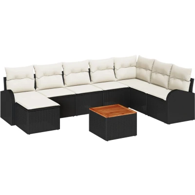 Afbeelding van vidaXL 9 delige tuin sofa set met kussens zwart poly rattan acacia