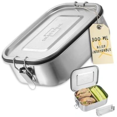 Afbeelding van Silberthal lunchbox van RVS met tussenschot plasticvrij 800ml