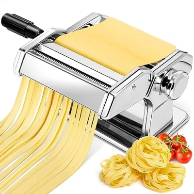 Image de YASHE Machine à Pâtes Manuelle, 7 Épaisseurs Réglables, en Acier Inoxydable avec Rouleau et Cutter, Fraîches Manivelle la Main pour Spaghetti, Fettuccini, Lasagnes