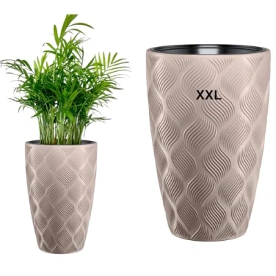 Afbeelding van MELTOM Decoratieve bloempot met uitneembaar inzetstuk, rond, 3D effect, taupe, maat XXL