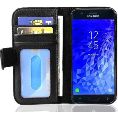 Afbeelding van Cadorabo Hoesje geschikt voor Samsung Galaxy J7 2017 in ZWARTE OXIDE Beschermhoes met magnetische sluiting en 3 kaartsleuven Book Case Cover Etui