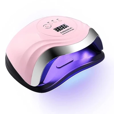 Afbeelding van Aokyom Nageldroger, 168 W, professionele nagellampen, sneldrogend, 4 timers, 10 s/30 s/60 s/99 s, 36 leds, groot lcd display, demonteerbare basis, voor semi permanente nagellak, gellak, roze/zilverkleurig