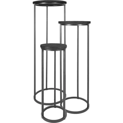 Afbeelding van Home67 Plantentafels Sam Rond Set van 3 Zwart Mangohout