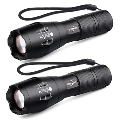 Afbeelding van Sumairs zaklamp, extreem heldere led 2000 lumen, met 5 verlichtingsmodi, zoombaar, lange werktijd, waterdicht, tactische zaklampen voor kamperen, outdoor, wandelen, set van 2