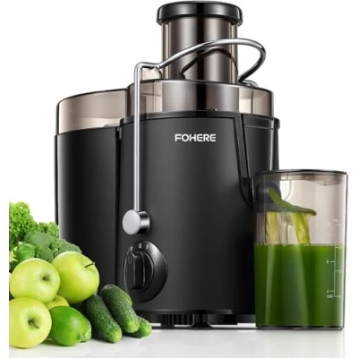 Afbeelding van FOHERE Sapcentrifuge voor groenten en fruit, roestvrij staal, 400 W, vulopening 65 mm, 3 snelheden, druppelbescherming oververhittingsbeveiliging, reinigingsborstel,