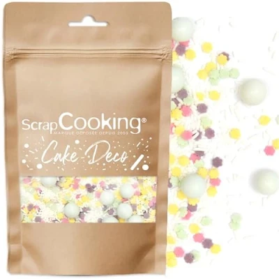 Afbeelding van Scrap Cooking Pot met zoete decoraties lente 80 g pastelkleuren lentedecoraties van suiker voor gebak, desserts, cakes, koekjes, cupcakes, verjaardagen, Pasen 7447