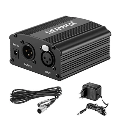 Image de Neewer 1 Canal 48V Alimentation Fantôme Noir avec Adaptateur et un XLR Câble Audio pour Tous Microphones à Condensateur Musique Dispositifs d&#039;Enregistrement