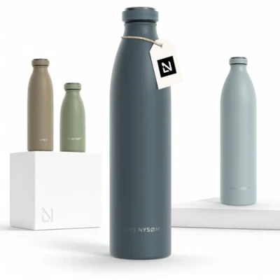 Afbeelding van LARS NYSØM &#039;Ren&#039; Roestvrijstalen drinkfles 1000ml BPA vrije geïsoleerde waterfles voorSport, Fiets, Volwassene, Kids Blue Stone