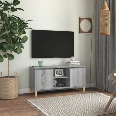 Afbeelding van Tv meubel met houten poten 103,5x35x50 cm grijs sonoma eiken