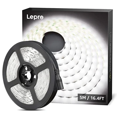 Afbeelding van lepro LE ledstrip, 5 m, zelfklevend, 300 leds, SMD 2835, wit licht, 6000 K, 16 W, 2300 lm, voor slaapkamer, bruiloft, avond, bar, display, vitrine (12 V netadapter vereist)