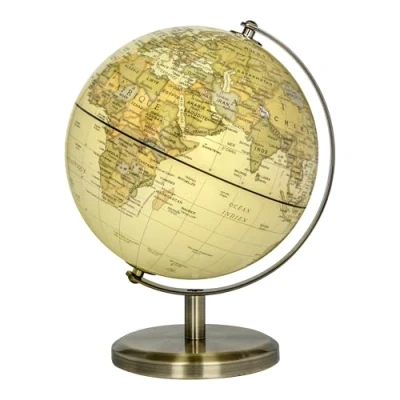 Afbeelding van Exerz 14 cm oude wereldbol, Franse kaart, metalen boog en vintage bronzen basis