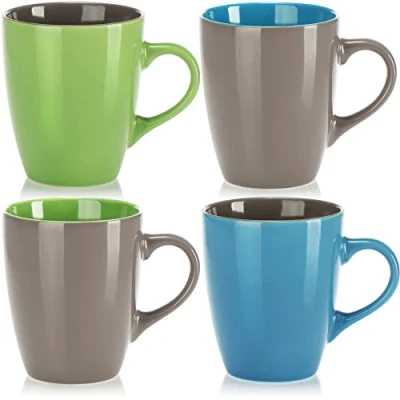 Afbeelding van com four® Set van 4 keramische Koffiekopjes Koffiezetapparaat voor koude en warme dranken in modern design Kleurrijke handgreep 300 ml drinkbeker (04 stuks