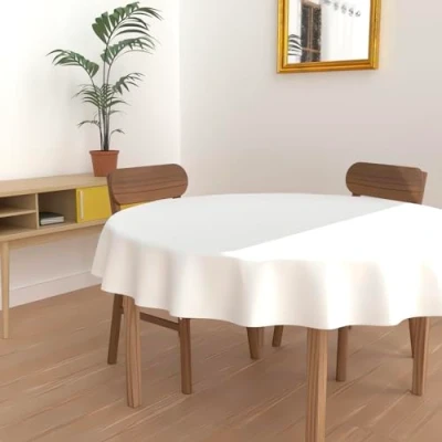 Afbeelding van Soleil d&#039;ocre, Alix Tafelkleed, rond, vuilafstotend, polyester, wit, diameter 300 cm
