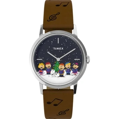 Afbeelding van Timex x Peanuts “The Gang Singing Marlin TW2W47200 Horloge Leer Bruin Ø 34 mm