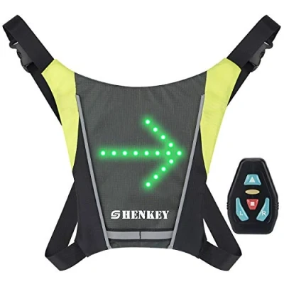 Afbeelding van shenkey led fietsvest, reflecterend vest met richtingaanwijzer, afstandsbediening, stuurlicht, oplaadbaar via USB, eenvoudige installatie voor fietsveiligheidsindicator, grijs.