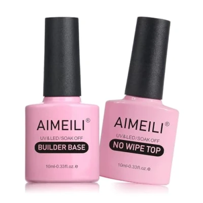 Afbeelding van AIMEILI Top Coat en Clear Builder Gel 5 in 1 Nail Extension Base Nagellak UV LED Gellack Soak Off Enhancement voor Nagels Gebouw, Versterking, Decoratie Lijm Vloeibare Manicure 2x10ml