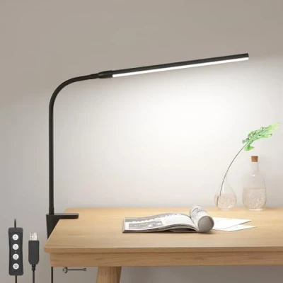 Afbeelding van Lepro Led bureaulamp met klem, tafellamp 3 modi, 10 helderheidsniveaus, dimbaar bureaulicht en oogbescherming voor lezen, studeren, kantoor, zwart